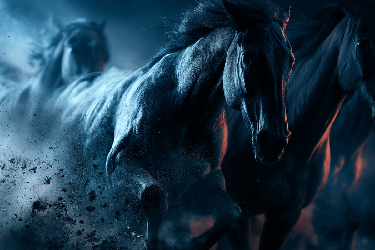 Cavalos de corrida lado a lado em plena velocidade